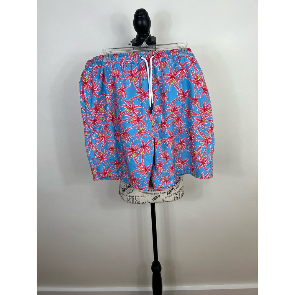 Men's Berkley Jensen Blue Pink & green palm trees swim trucks with pockets